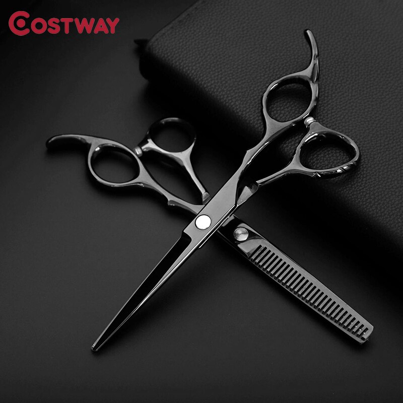 Costway 440 Steel 6 Inch Black Hair Scissors Set Cutting Barber Salon Haircut Thinning Shears Hairdressing Scissors