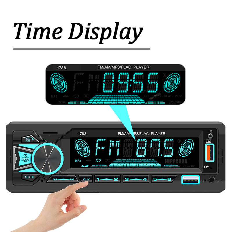 Hippcron Radio de coche 1din Srereo reproductor de MP3 Bluetooth receptor FM con Control remoto AUX/USB/TF soporte carga de teléfono