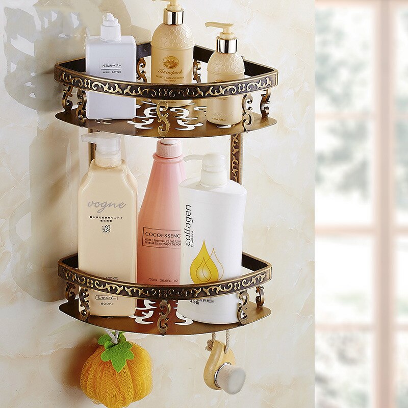 Conjunto de accesorios de baño antiguo de bronce tallado, accesorios de baño, estante de almacenamiento, toallero, porta pañuelos, cepillo de baño