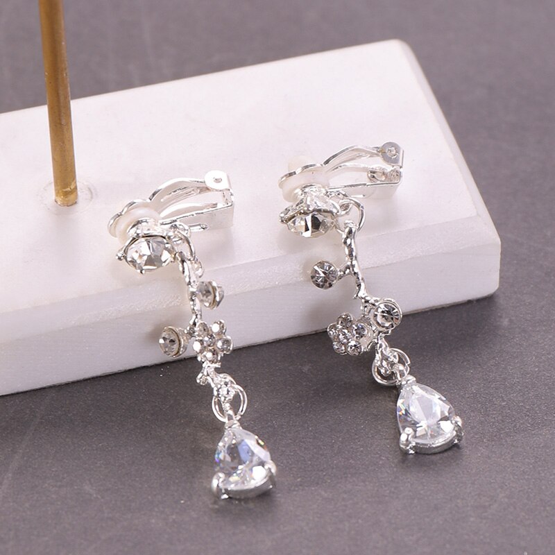 Mode Zilveren Kleur Goud Bruids Sieraden Set Zirkoon Ketting Oorbel Rhinestone Clip Earring Vrouwen Bruiloft Sieraden Accessoires