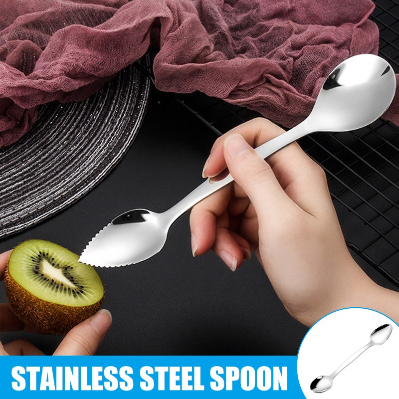 Stainless Steel Grapefruit Scraper Spoon Serrated Sawtooth Edges Long Handle Kitchen EL
