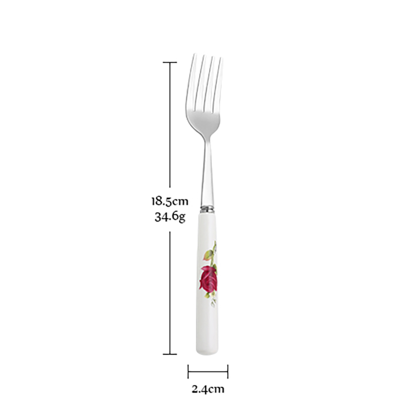 Ceramic Tableware Stainless Steel Cutlery Ceramic Handle Steak Knife Fork Spoon Cake Dessert Dinnerware Rose Flowers Pattern: Red