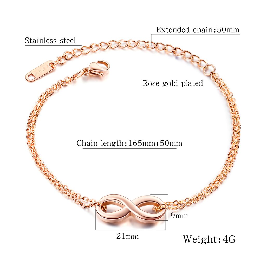 Lokaer titânio aço inoxidável infinito 8 palavra charme pulseiras para mulheres rosa ouro bohemia praia chain & link pulseira b17086