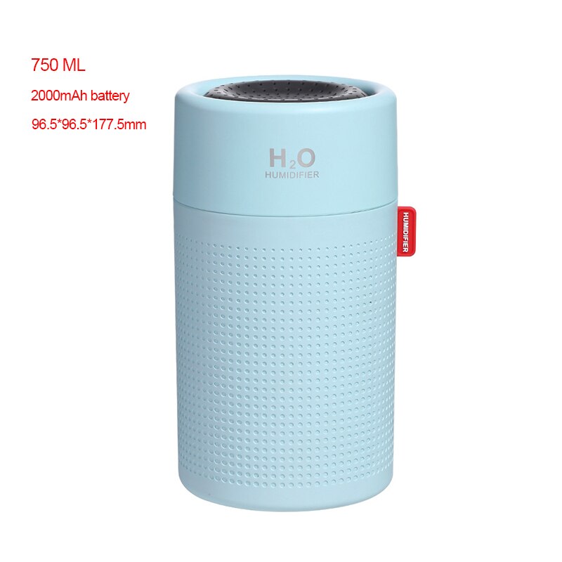 750ML Wireless Air Humidifier Diffuser Protable USB Rechargeable Mini Electric Cool Mist Humidifier With LED Night Light: 750ML blue