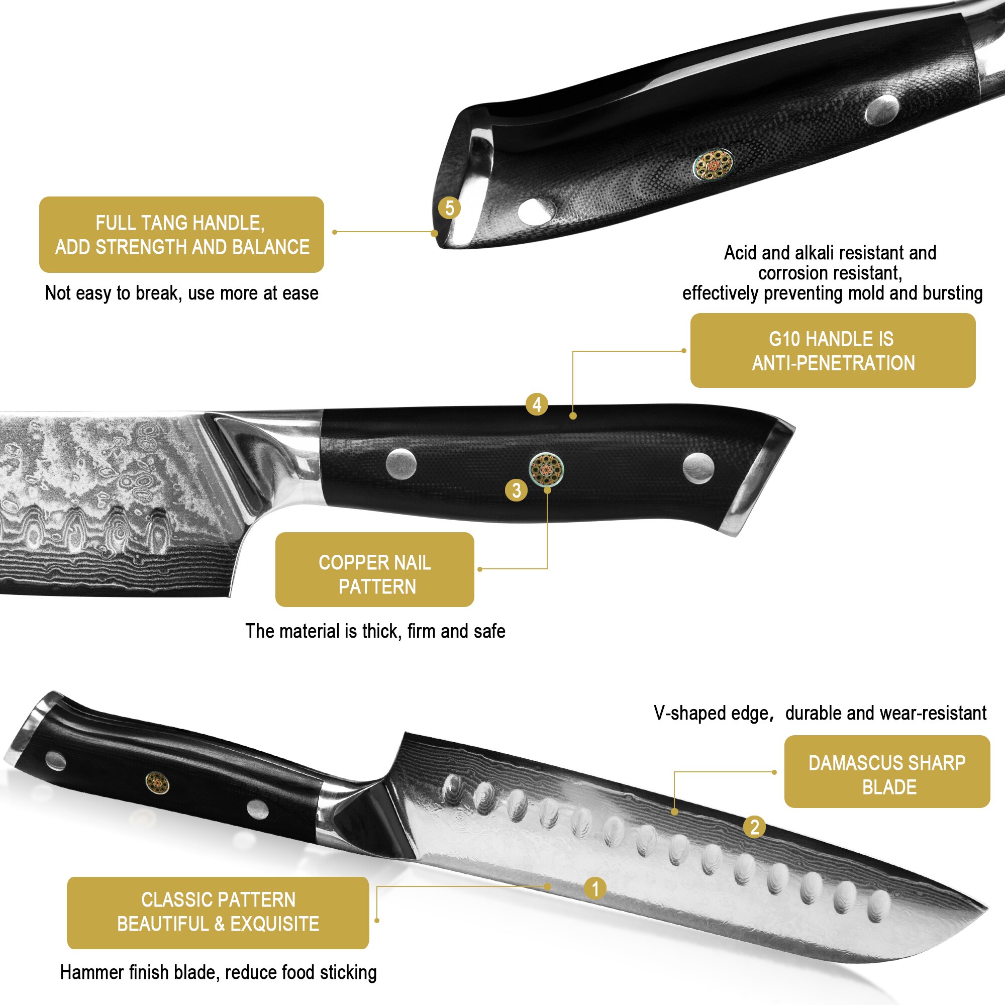 Sowoll Damascus Knives 7 Inch Japanese Santoku Knife Damascus Steel Kitchen Knives Tool Damascus Chef Cooking Knife Wood Handle