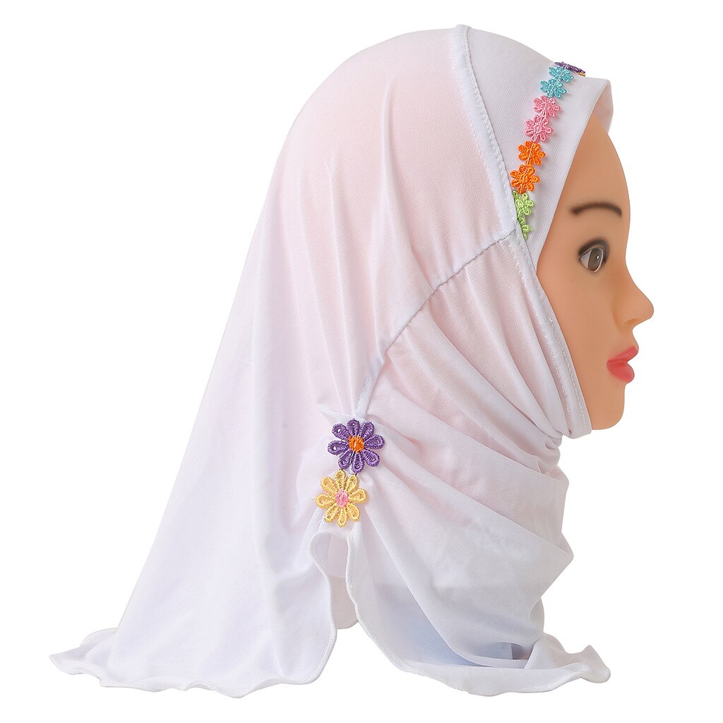 Chapeau de prière pour petite fille musulmane, une pièce, Hijab al-amira avec fleurs, couvre-cou islamique: 4