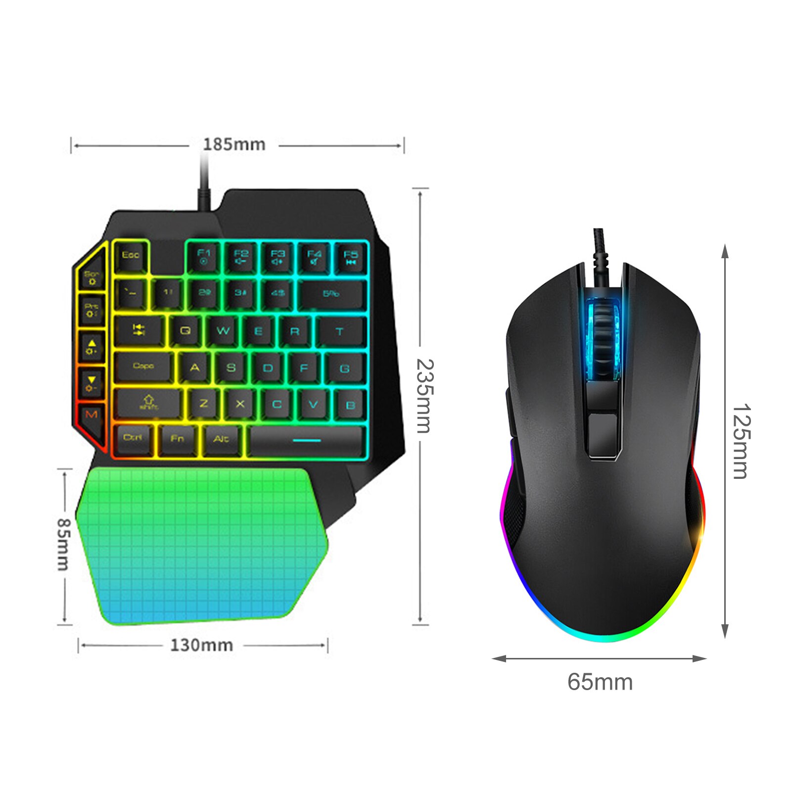 T1 Keyboard Mouse Combos Ergonomic Multicolor Backlight One-Handed Game Keyboard Mouse Set For Home Gamer Gaming Kit