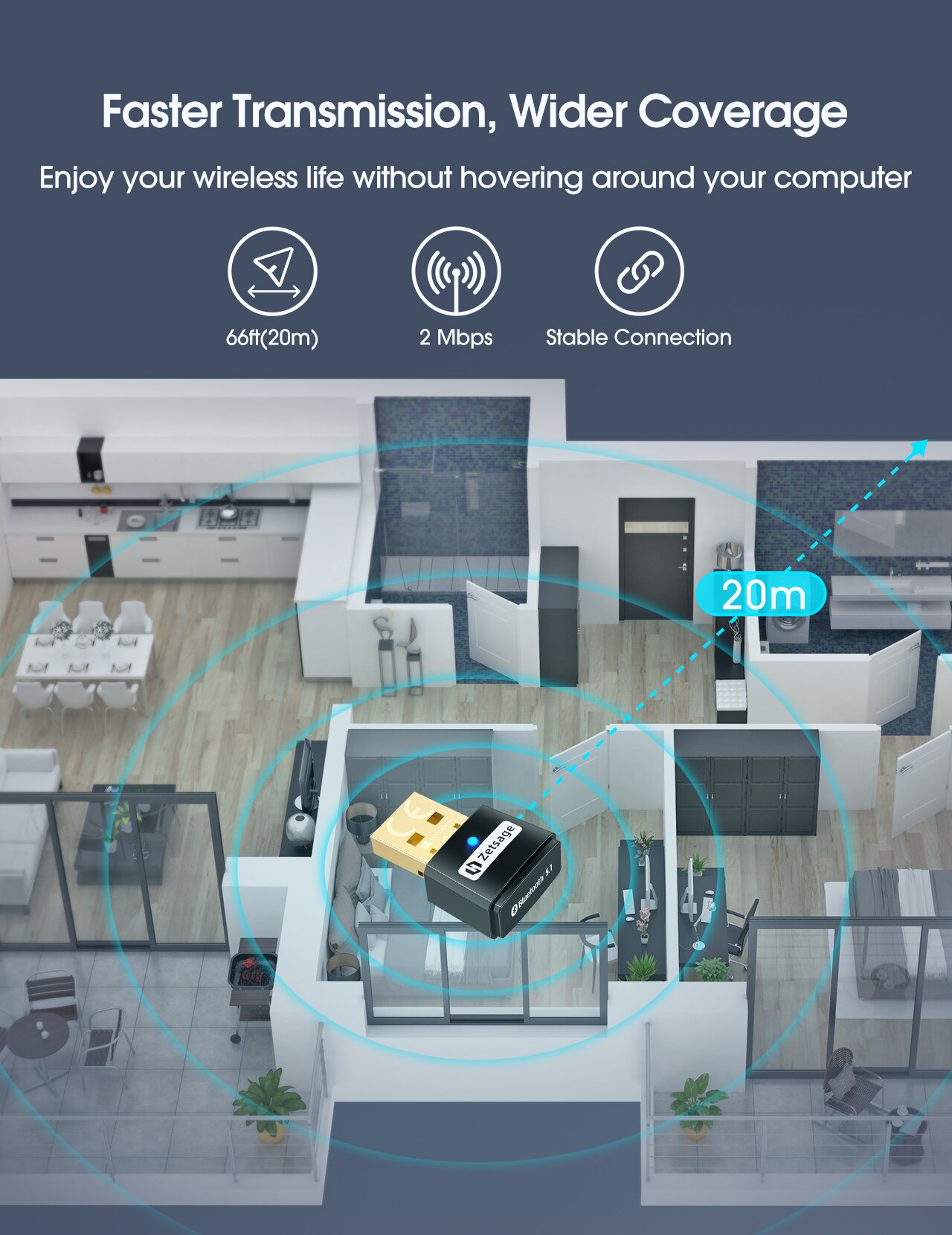 Mpow BH519 BT 5.1 adattatore USB trasmettitore e ricevitore USB BT Dongle Bluetooth 2 in 1 per altoparlanti per cuffie desktop portatili