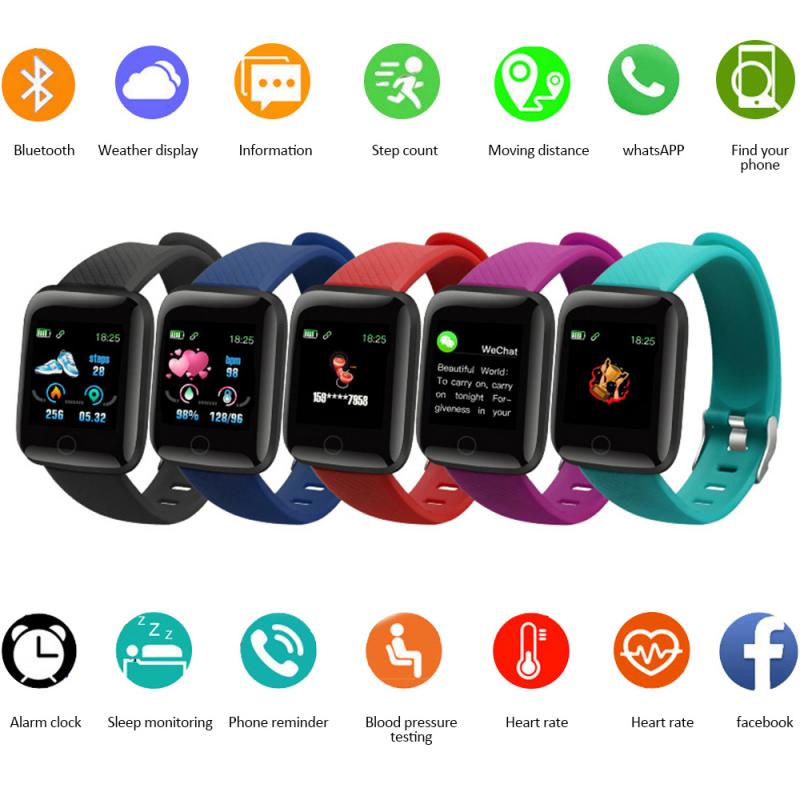 116Plus Smart Horloge Bluetooth Hartslag Bloeddrukmeter Fitness Tracker Mannen Vrouwen Horloges Smartwatch Stappenteller