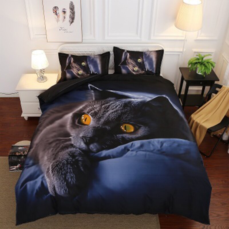Voksen dynebetræk sengebetræk 4 stykke sæt sengetøj kat pels 3d trykt dyr king size enkelt dobbelt sengelinned fladt