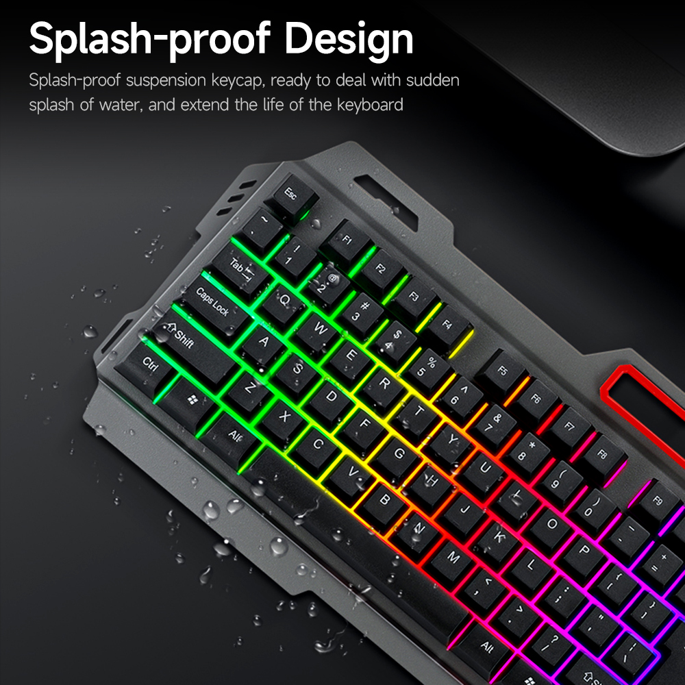 T-WOLF TF-600 Wired Keyboard Mouse Combo 104 Keys Metal Panel Gaming Keyboard Suspension Keycap 4-gear 2400DPI Mouse for Game