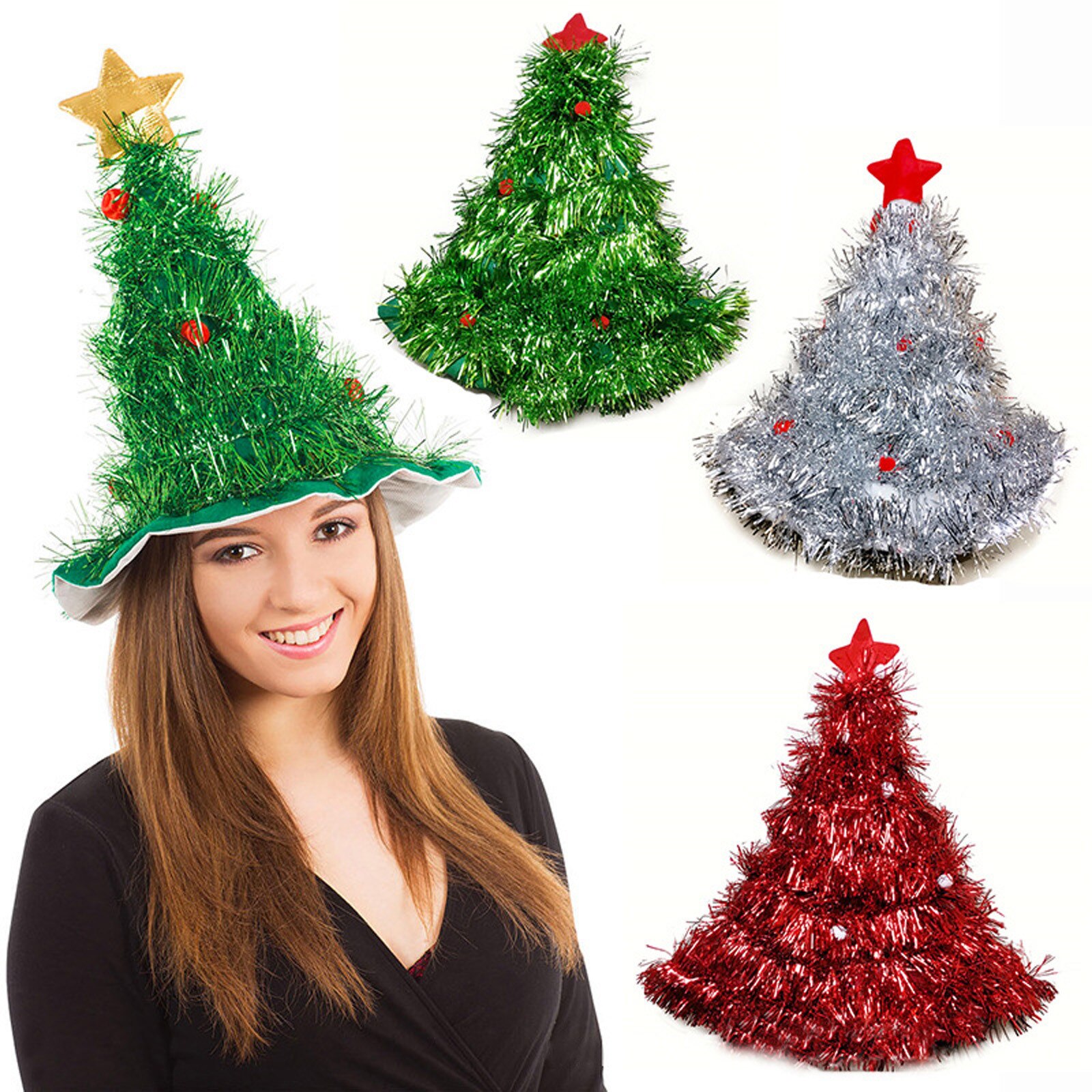 2020New Kerstboom Kerstmuts Party Kerstman Hoed Rood En Wit Cap Voor Kerstman Kostuum Rood Groen Zilver