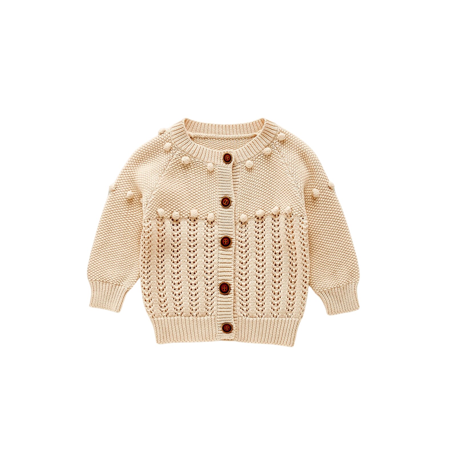 Baby Meisjes Gebreide Vest, Herfst Zoete Stijl Pluche Bal Decoratie Hollow Ronde Kraag Lange Mouw Single-Breasted Uitloper: 2 / 66