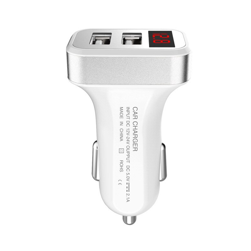 Dual Hafen USB Adapter Auto-ladegerät Doppel USB für iPhone iPad Samsung Xiaomi Telefon Ladung kabel Auto Ladegerät Digital Anzeige: Silber-