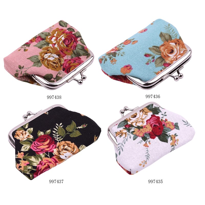 Dames portemonnee met schattige bloemenprint, dames mini tasje, muntzakje, twee metalen knoopjes, muntvakje, sleutel, creditcardhouder