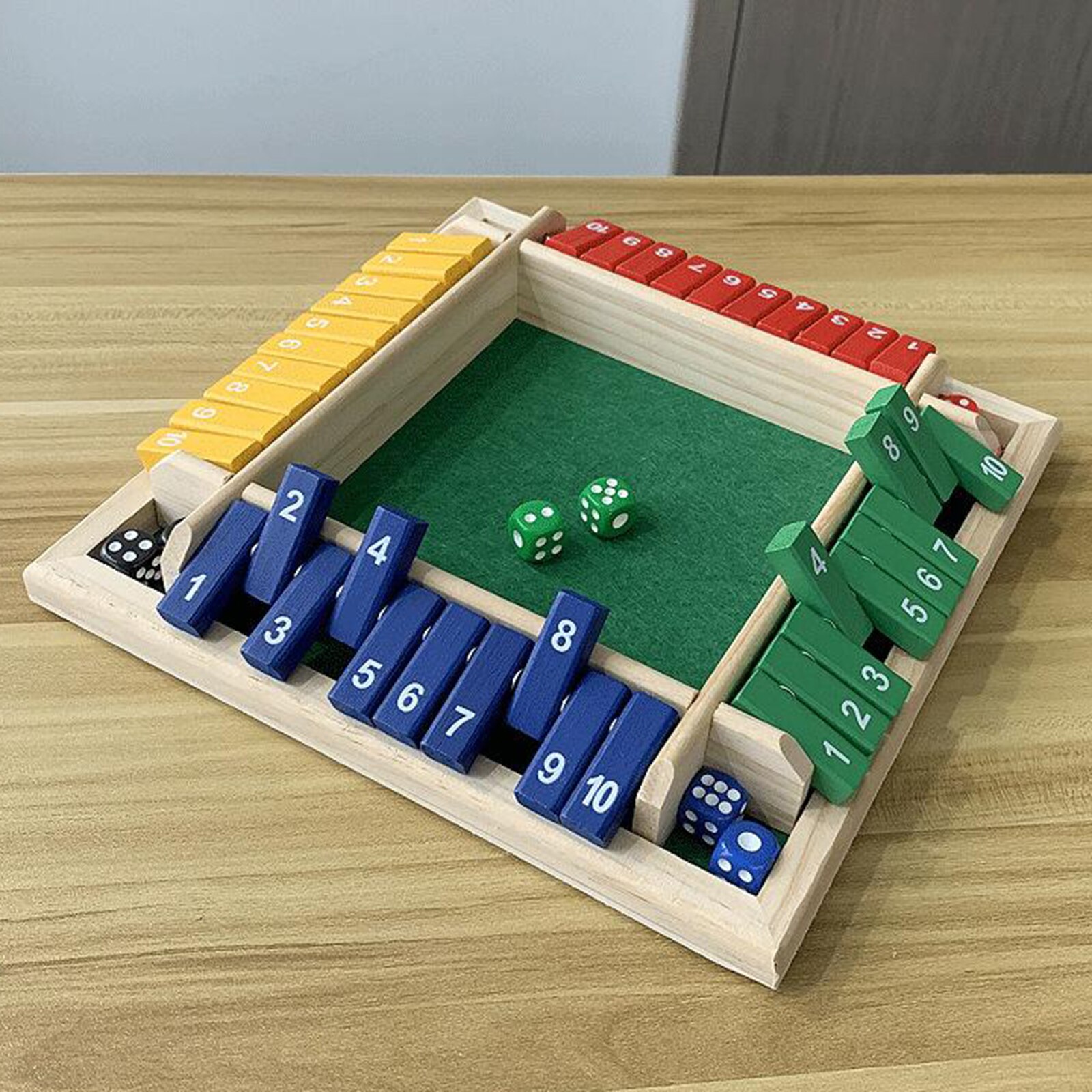 Holz 4-Seitige 1-10 Zahlen Geschlossen sterben Kasten Würfel Bord Erwachsene Party 4-Spieler Spielzeug