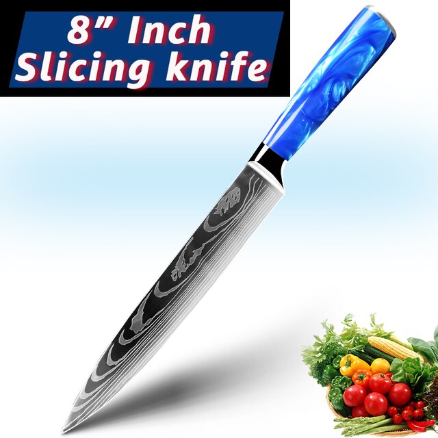 Kitchen Chef Knife Santoku Japanese Knife 7CR17 High Carbon Stainless Steel Damascus Drawing Meat Vegetable Knives: 8inch Slicing knife