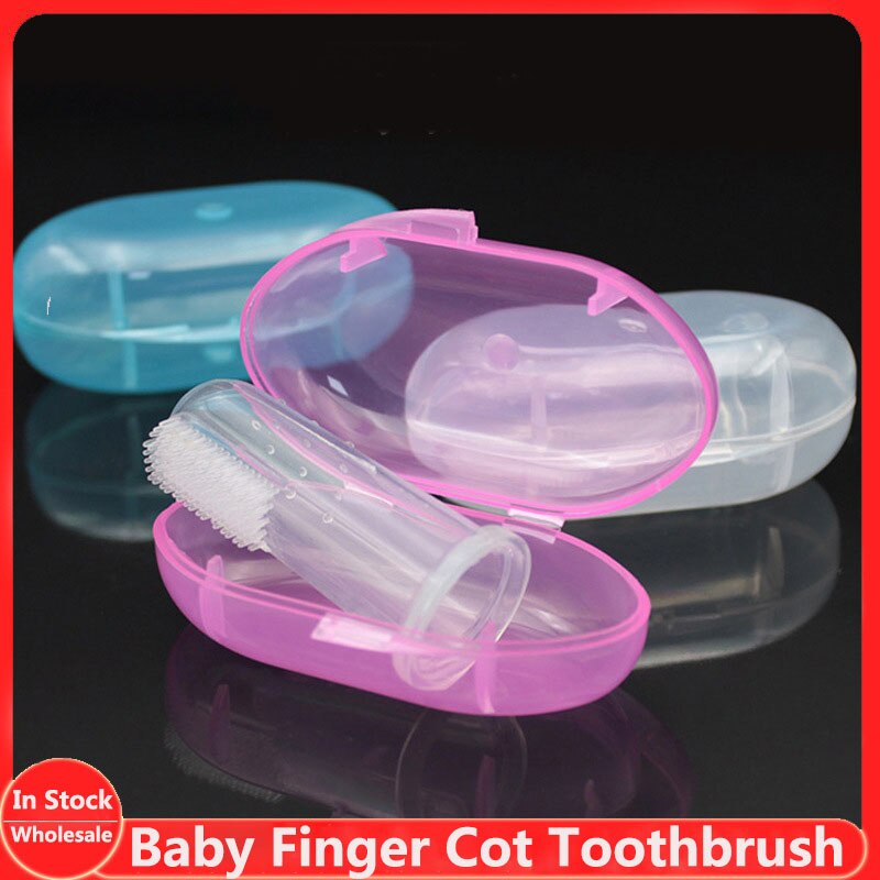 Zachte Siliconen Baby Transparante Vinger Tandenborstel + Box Flexibele Tong Mondhygiëne Schoonmaken Baby Grooming Tandenborstel