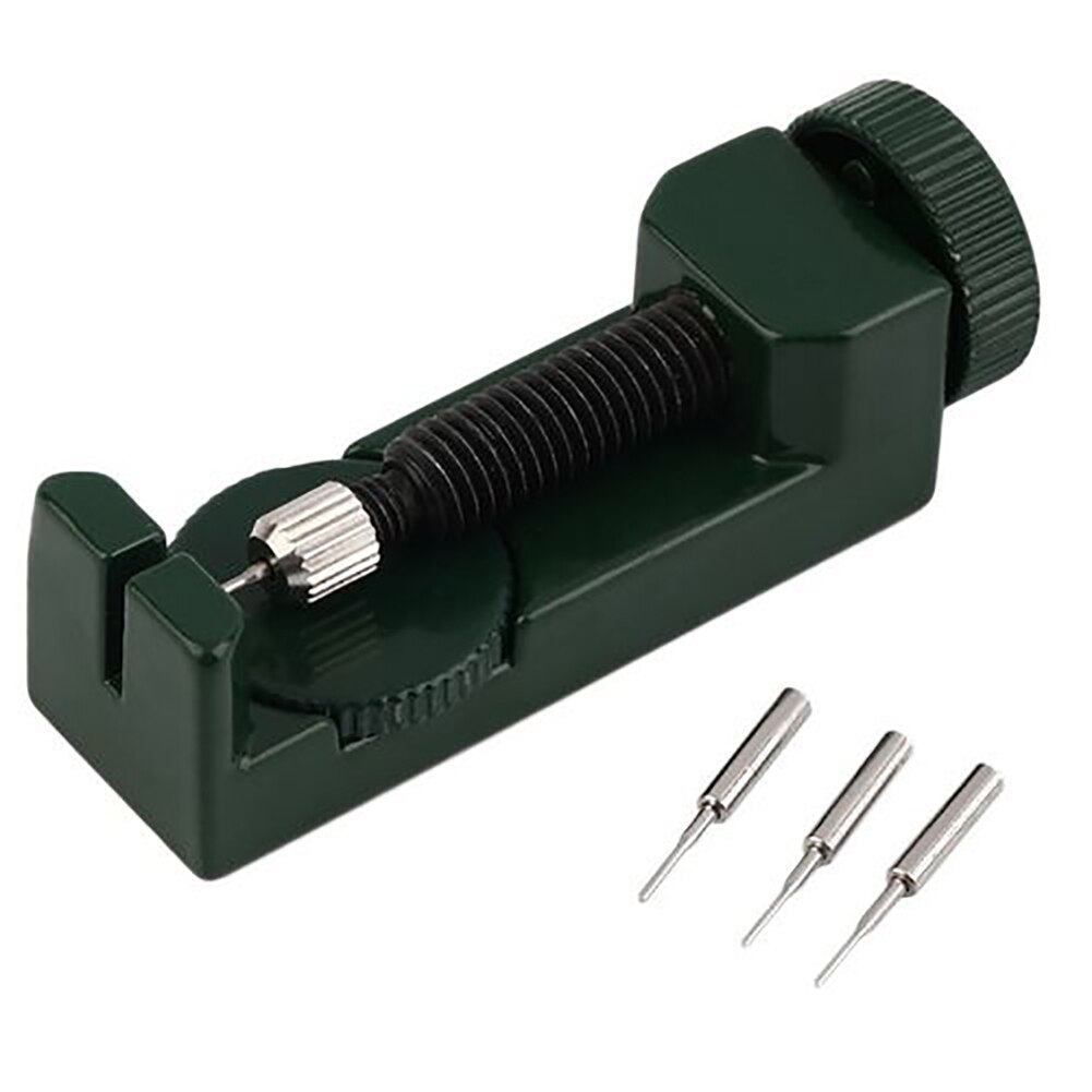 Ajustador de correa de reloj de Metal portátil, Kit de herramientas de reparación de correa de reloj con 3 pines adicionales, removedor de Pin de enlace de pulsera: Verde