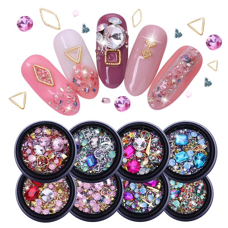 1 stk 3d negle rhinestones sten blandede farverige gør-det-selv-decals med neglebuede pincetkrystaller nail art gør-det-selv dekorationer