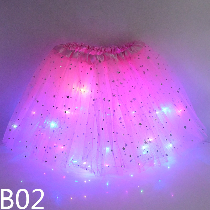 Jupe Tutu en Tulle à lumière LED pour filles, fournitures de décoration féerique, étoiles scintillantes, fête lumineuse, d&#39;anniversaire pour enfants, fournitures de réception pour bébé: B02