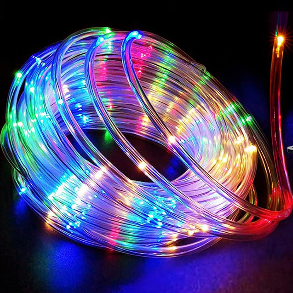 Guirnalda de Año , tubo LED, luces de hadas de cuerda, guirnalda impermeable con pilas, 150 LED para decoración navideña interior y exterior: RGB / 0-5 W / X
