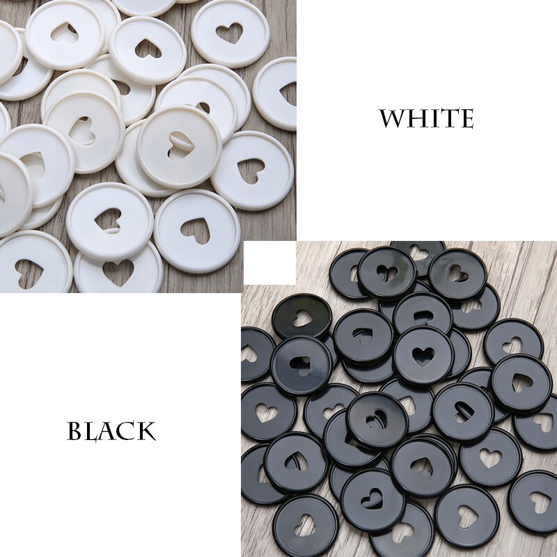 Disques à reliure cœur blanc, 30 pièces, en plastique, bouton rond, reliure à feuilles mobiles, disque pour ordinateur portable, trou en forme de champignon, boucle, fournitures de bureau: White And Black