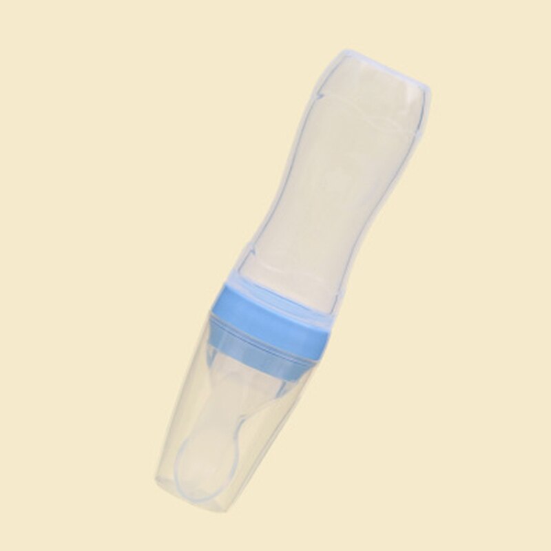 Biberon en Silicone de sécurité de 120ML, avec cuillère, pour complément alimentaire, riz, céréales, cuillère à presser, lait, tasse: Bleu