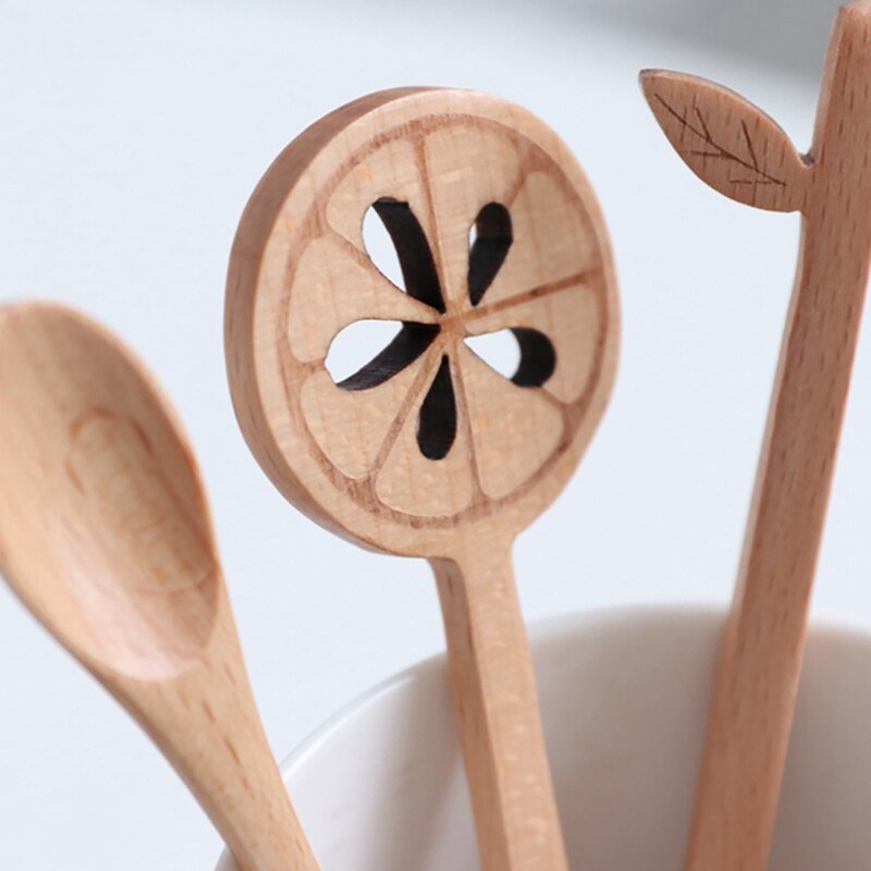 Wood Stirring Spoon Small Kitchen Spoon Japanese Coffee Spoon Lemon Shape Small Spoon Simple Beech Stirring Spoon