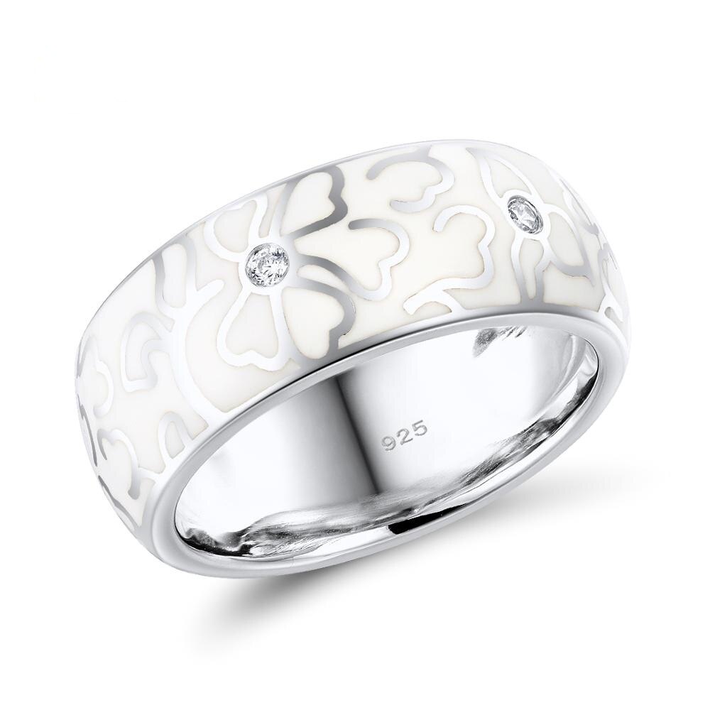 Unikke vintage glat hvid keramisk emalje sølv smykkesæt til kvinder delikat blomstermønster bryllup smykkesæt