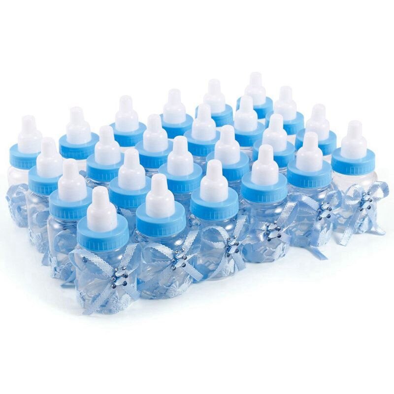 24 biberones para bebé, de 4x9cm minibiberón, oso azul con diamantes de imitación, para bebé, niña, bautismo