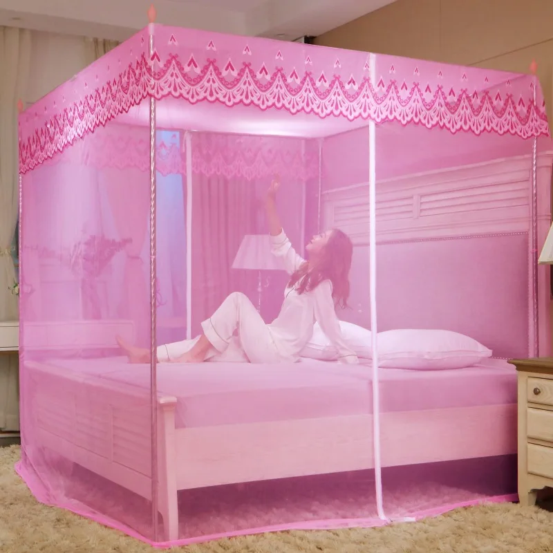 Plasă de țânțari cu fermoar și dantelă, cu suport din oțel inoxidabil, plasă romantică pentru pat queen-size, cort anti-țânțari pentru pat dublu individual: Pat de 1.0m (3.3 picioare) / Alb