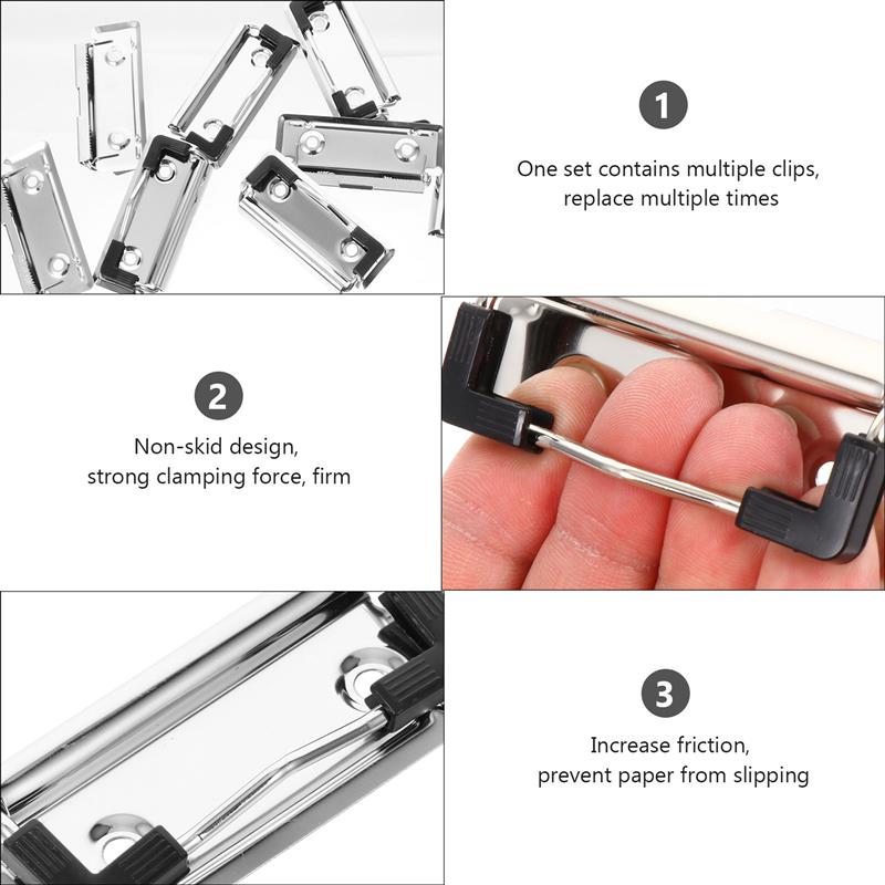 15pcs Clipboard Clips Mountable Metal Clip Spring-Loaded File Folder Clamps Office Hardboard Clips Stationery For School
