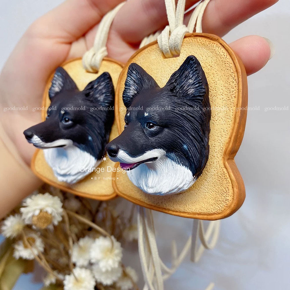 confine collie Testa di canna Stampo in silicone Sapone aroma Gesso Argilla Animale canna Compleanno Avatar Stampo per fondente Decorazione per presa d'aria per auto fai da te