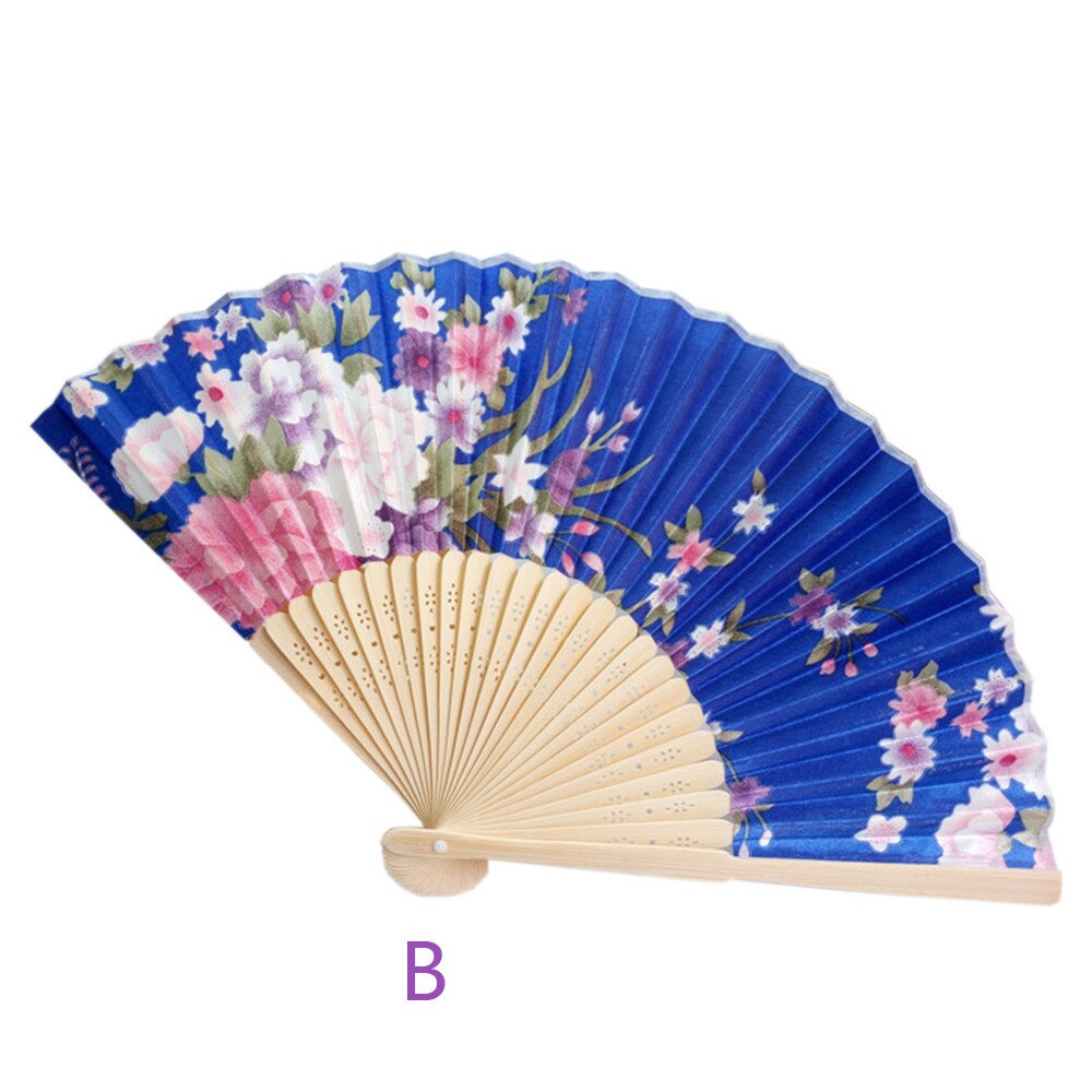 Folding Hand Held Flower Fan Vintage Bamboo Folding Hand Held Flower Fan Chinese Dance Party Pocket Decoration: B