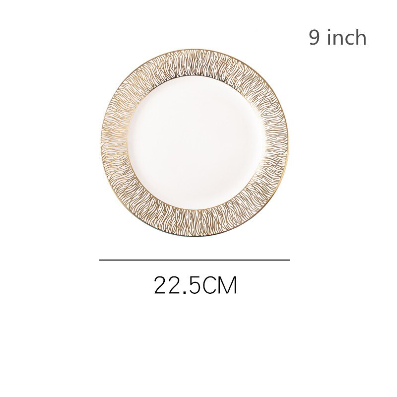 European Style Gold Side Steak plates Retro Tableware Western food plates Dessert Tray Kitchen Dinner Ceramic Pasta plates: C1  9 inch