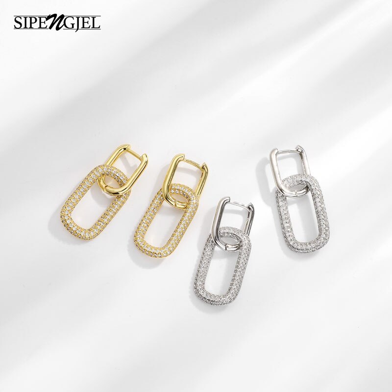 Cubic Zircon Punk Geometric Oval Earrings Gold And Silver Color Big Hoop Earings For Women Hip Hop Jewelery