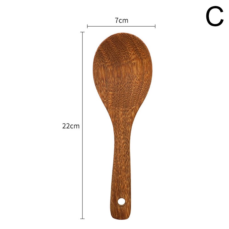 Espátula de madera de con mango largo, cuchara de arroz, pala para sartén antiadherente, utensilios de cocina, accesorios de cocina: C