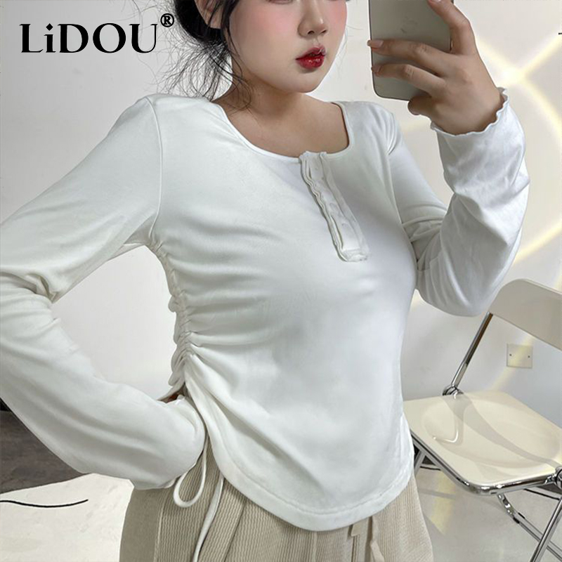 2023 Korean Sexy Style Hipster Street Y2k Dignified Aesthetic Grace Vintage Pullover Solid Color Top Women: XL / WHITE