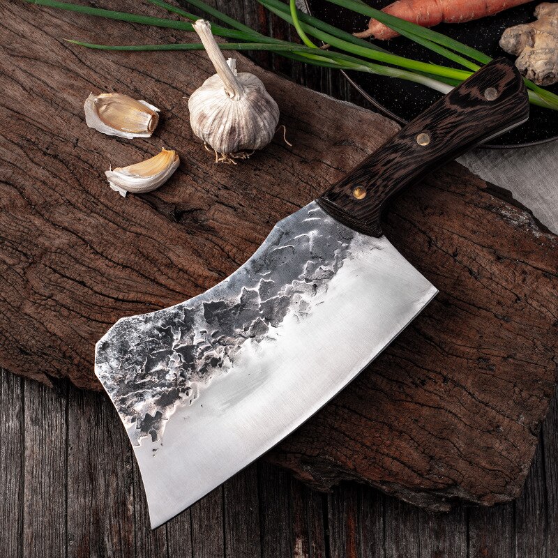 Handmade Forged Butcher Knives SET Wide Blade Chopping Kitchen Chef Knife Chinese Cleaver Camping Cooking Serbian Wooden Handle
