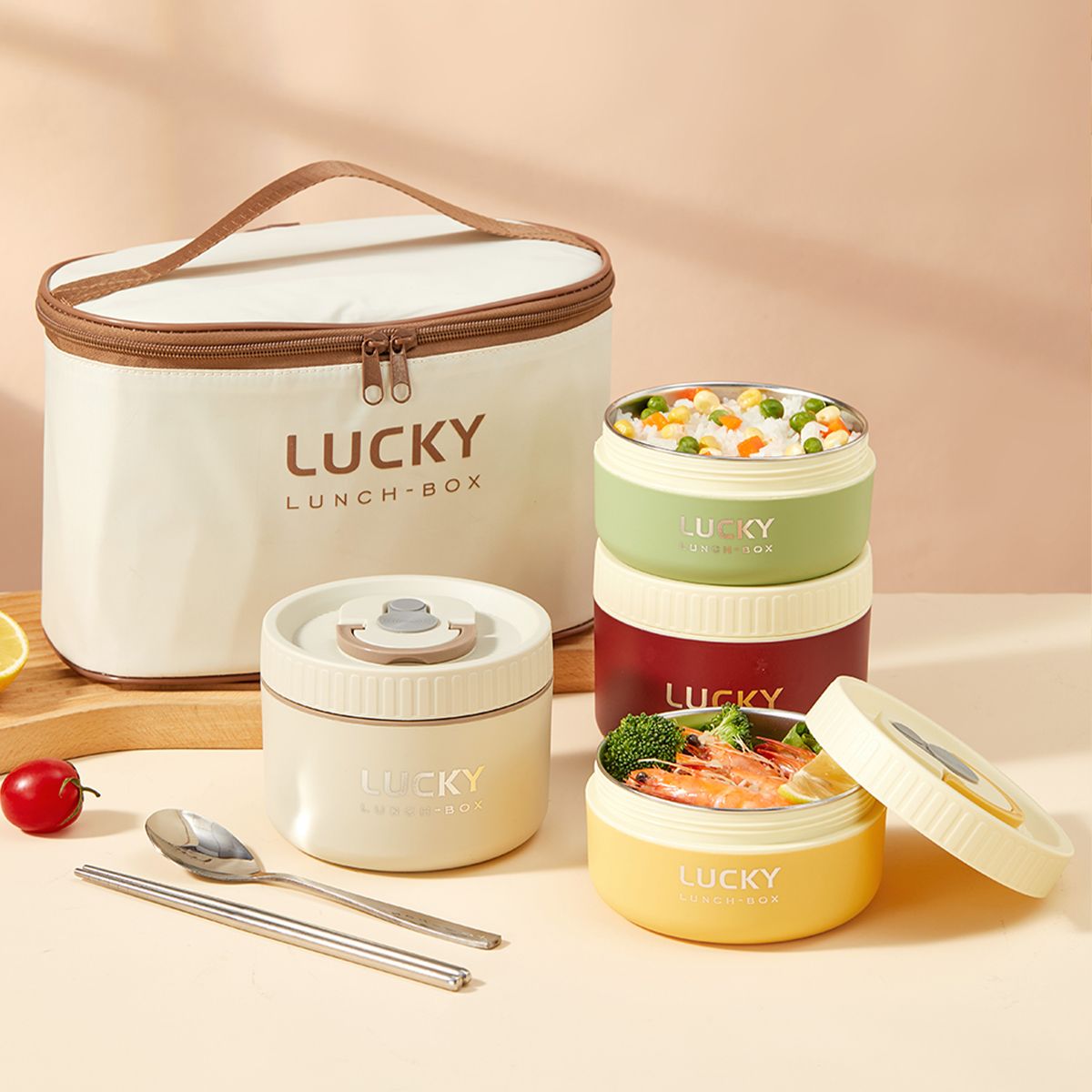 WORTHBUY Portable Thermal Lunch Box For Kid Student Leak-proof Bento Box Set 304 Stainless Steel Food Storage Container Heatable