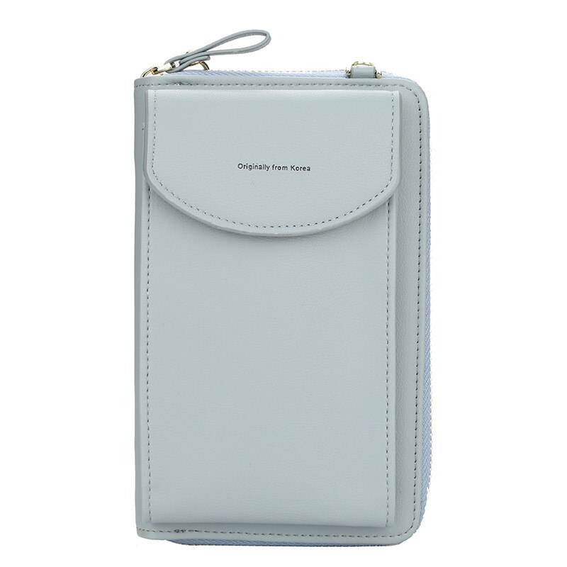 Meisjes leren clutch dames portemonnee portemonnee kaarthouder reis crossbody mobiele telefoon portemonnee pu rits munt portemonnee: Lichtblauw