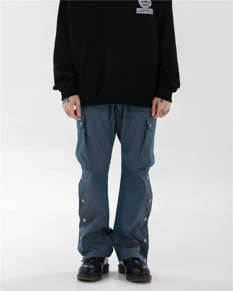 Mannen High Street Flare Broek Casual Lange Broek Blauw L2: L / Blauw