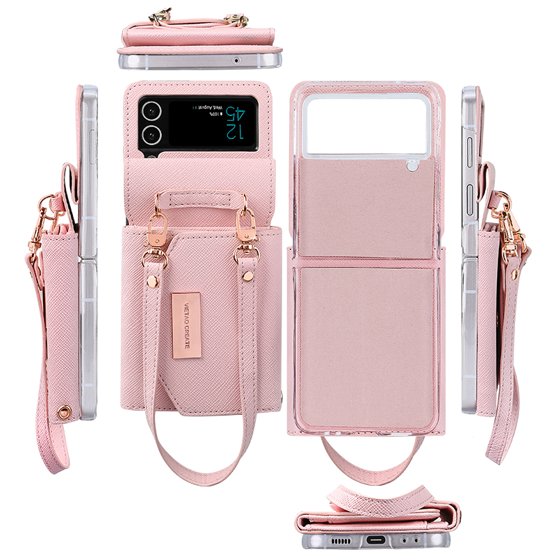Vietao-Funda tipo billetera de cuero para Samsung Galaxy Z Flip 4, 3, Z4, Z3, funda para teléfono z flip 5 con correa de mano, funda z flip 6