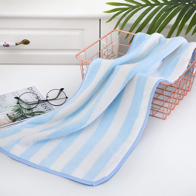Microfiber Saliva Wide Stripes Towel Thicken For Face Hand Sport Handkerchief Children Adult Women Girl Boy: blue Towel