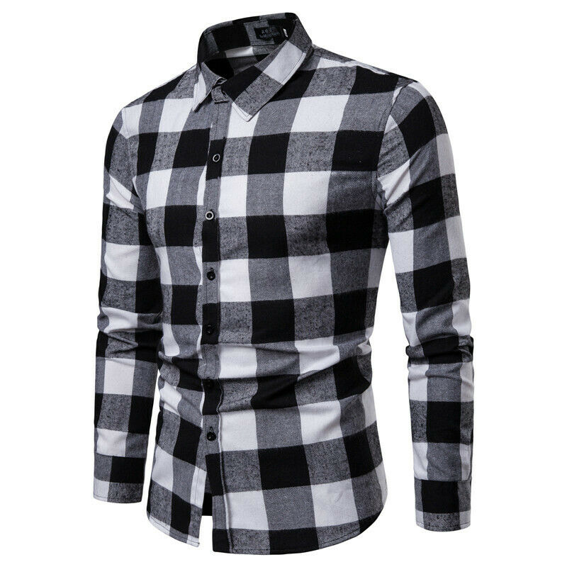 Plaid Shirt Autumn Winter Flannel Red Checkered Shirt Men Shirts Long Sleeve Chemise Homme Cotton Male Check Shirts: Black / M