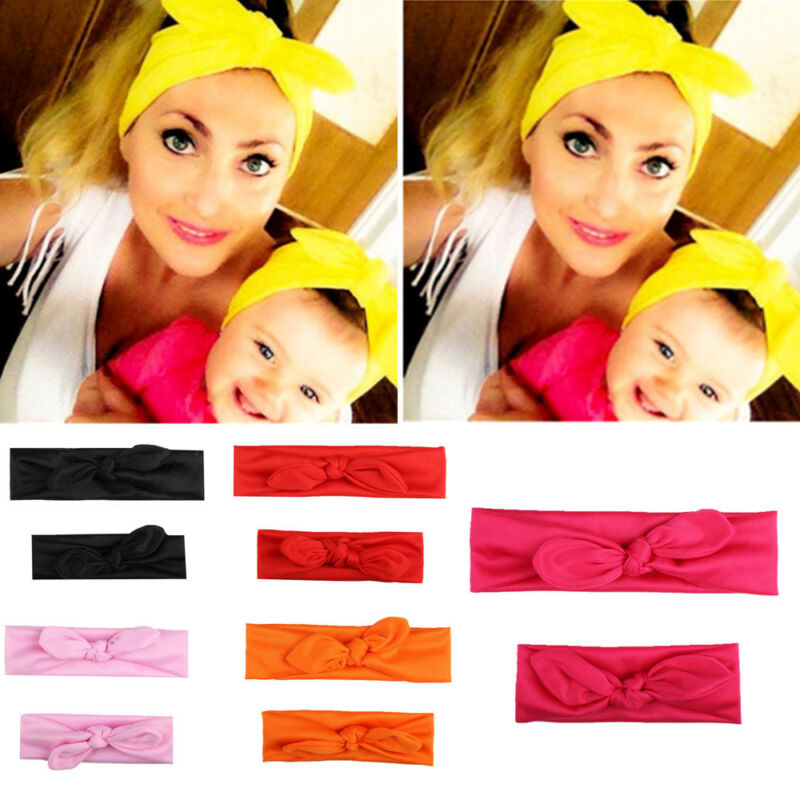 2PCS Mama & Baby Headband Headwear Toddler Girls Mommy and Me Elastic Bow Knotted Turban Hair Band Princess Bow hair accessories
