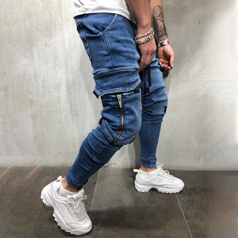Jean homme avec poche pantalons décontractés jean pour homme vêtements Hip Hop sarouel jean homme pantalon de sport Joggers # w