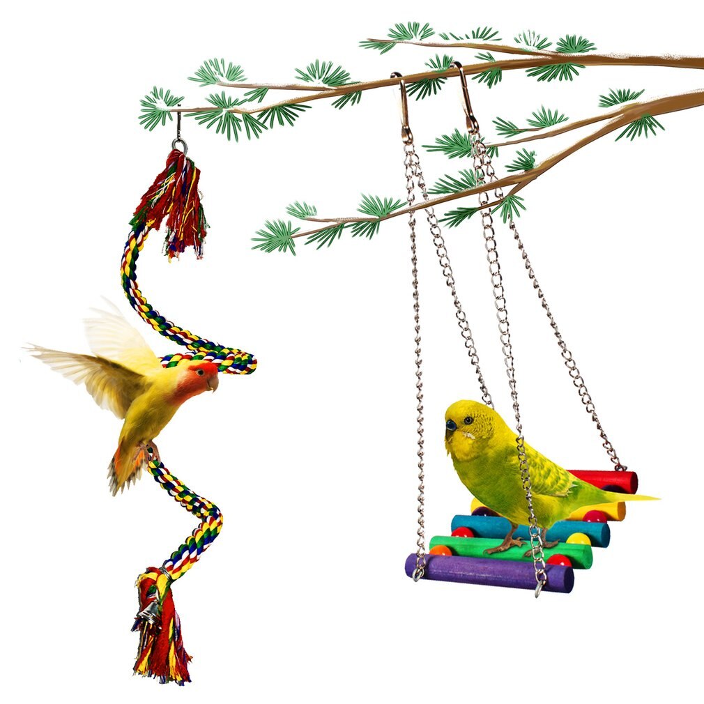 Fast 7 Pcs/set Bird Parrot Swing Toy Hanging Bell Ladders Climbing Chewing Hanging Toy Bird Accessories Birds Toys