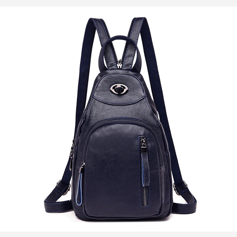 Women Backpacks Shoulder School Bags for Teenage Girls Preppy Style Sackpack PU Leather Rucksack Female Knapsack: Deep Blue